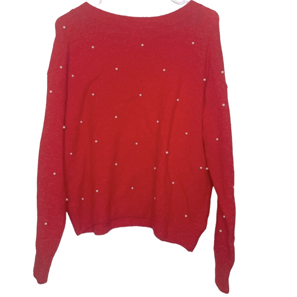 H&M pullover red orange white pearl oversized long sleeve sweater size S